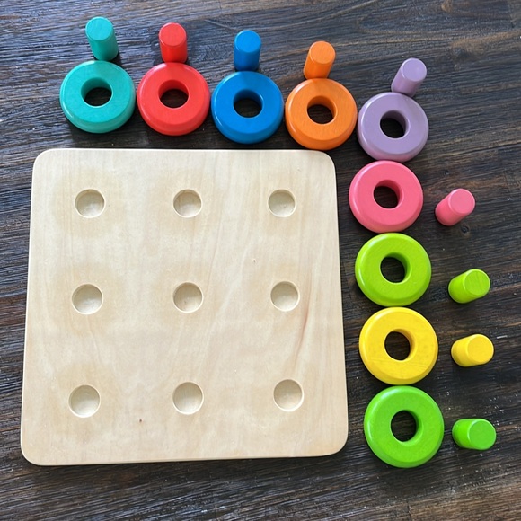 Crate & Barrel Kids Roundabout Wood Cylinder Tubes Rings Puzzle Toddler Toy. - Picture 2 of 2